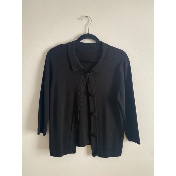 Black Button-Up Cardigan Sweater With Polo Collar Women's Size M - Picture 1 of 5